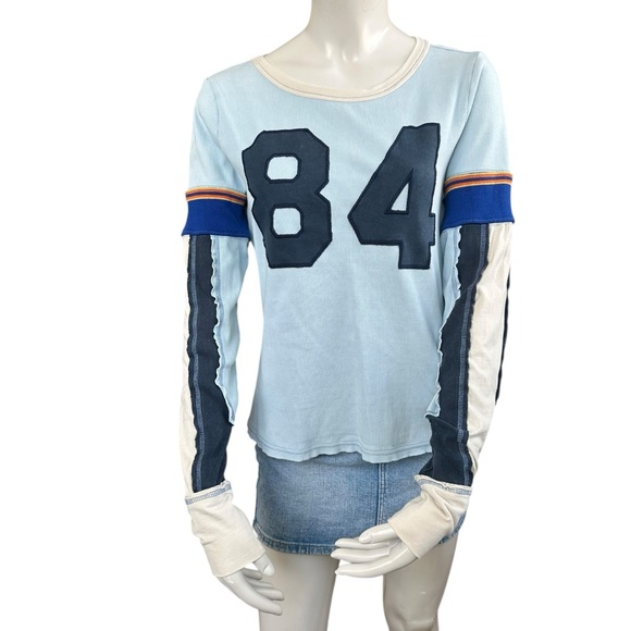 Free People Tops - Free People We The Free “Snow Peak” Blue White Faux Layered Retro LS Tee Medium